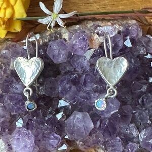 Vintage sterling Silver 925 Heart Drop Earrings with opal